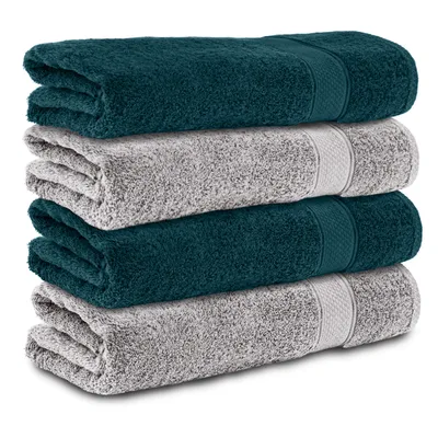 Produktbild von Komfortec 4er Handtücher 50x100 cm Set aus 100% Baumwolle, 470g/m², Frottee, Weich, Silber/Petrol