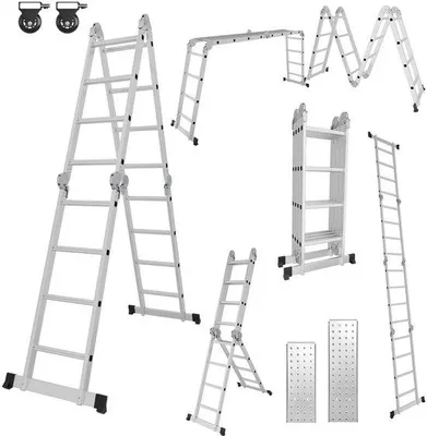 Immagine prodotto di Scala a pioli da 360 cm, in alluminio, con portata massima di 150 kg, pieghevole, struttura in alluminio