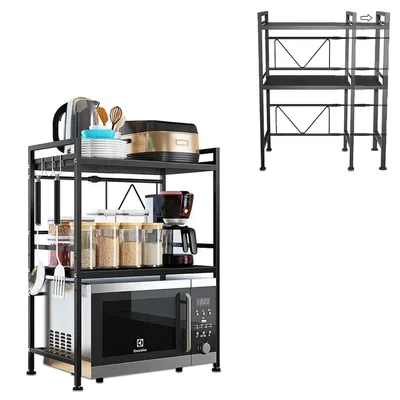 Produktbild von ja!, XL ausziehbares Mikrowellenregal, Arbeitsplatten-Organizer, Metall, Schwarz, 2 Schichten