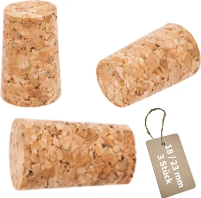 Produktbild von MIKONI Naturkork | 18/23 mm | 3 Stück SET | Fasskorken Flaschenkorken Korken Gummistopfen Stopfen Spitzkorken Naturkorken Flaschenkorken Spitzkorken
