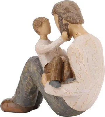 Immagine prodotto di Statuette di padre e figlio dipinte a mano - Sculture decorative in resina - Decorazioni per la Festa del Papà per l'ufficio e il salotto
