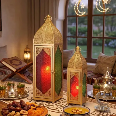 Immagine prodotto di Set di 2 lanterne decorative per candele con vetro temperato