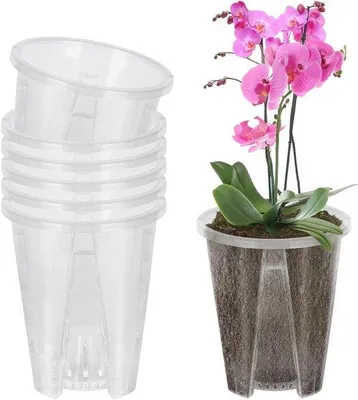 Immagine prodotto di Set di 6 vasi trasparenti per orchidee, diametro 12 cm, ideali per giardino, balcone e piante