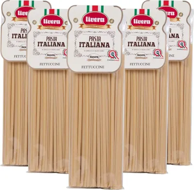 Produktbild von LIVERA - Italienische Fettuccine Pasta aus Hartweizengrieß, langsam getrocknet, handgefertigt, 5 x 500g Packung