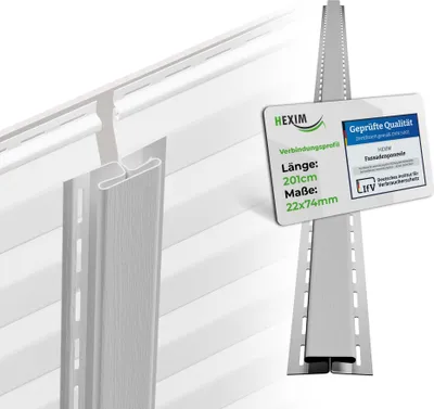 Produktbild von HEXIM Siding Fassadenpaneele außen Fassadenverkleidung wetterfest Kunststoffpanelee PVC-U Verkleidung Außenwand Hausverkleidung UV-beständig - (Verbindungsprofil weiß)