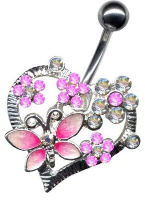 Produktbild von Bauchnabelpiercing: Piercing Herz mit Blumen rosa