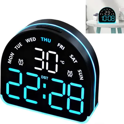 Produktbild von LED-Ambientelichtuhr, zwei Displays, Temperaturüberwachung, einstellbare Helligkeit, multifunktionaler Wecker,für Zuhause, Büro und Schlafzimmer.