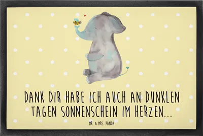 Produktbild von Mr. & Mrs. Panda Schmutzfangmatte Elefant Biene 60 x 90 cm - Gelb Pastell - Geschenk, Lustige Sprüche, fußmatte, Fussmatte, Liebe, Hochzeitsgeschenk, Bodenvorleger