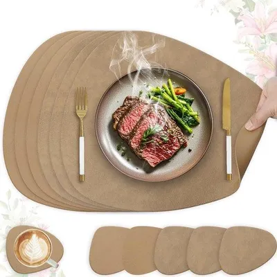 Imagen del producto de Manteles individuales - Juego de 6 - Manteles individuales de cuero sintético - Protectores de mesa resistentes al agua y antideslizantes - Manteles individuales lavables - Ideales para la cocina y el comedor