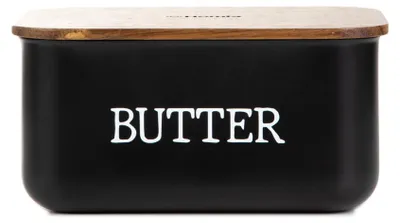 Produktbild von HOMLA AVILA schwarze Butterdose mit Akaziendeckel 15x10x7 cm