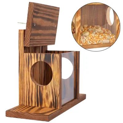 Produktbild von Eichhörnchen Futterhaus, Eichhörnchenfutterstation, Eichhörnchenhaus, Eichhörnchenfütterung aus Holz Für Aufstellung In Gärten Und Auf Balkonen