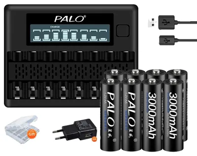 Image de Batterie rechargeable, capacité de 3000 mAh, chargeur intelligent, 8 batteries avec un seul chargeur