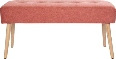 Produktbild von Miliboo - Gepolsterte Bank aus terracottafarbenem Stoff mit Samteffekt und hellem Holz B95 cm GUESTA