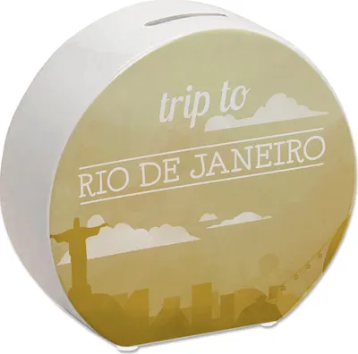 Produktbild von Spardose mit schönem Motiv und Text - Trip to Rio de Janeiro in gelb