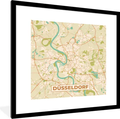 Produktbild von MuchoWow® Gerahmtes Poster Karte - Düsseldorf - Vintage - Stadtplan 40x40 cm - Poster mit Schwarzem Bilderrahmen Wandposter Rahmen Foto Bilder - Poster - Plakat im Rahmen