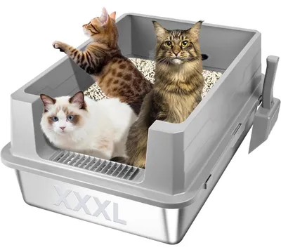 Obrázek produktu pro Kočičí toaleta XXL z nerezové oceli s vysokým okrajem, šedá, rozměry 71x51x30 cm
