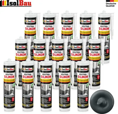 Isolbau Neutralsilikon Anthrazitgrau 15 x 300 ml Natursteinsilikon Dichtstoff Fugen