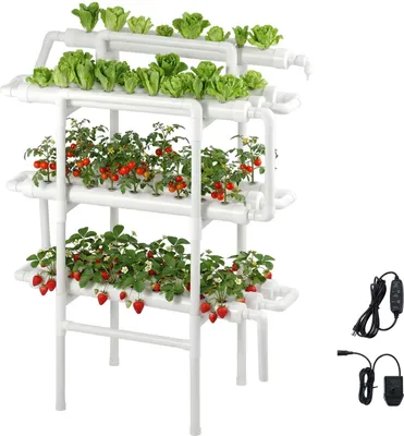 Zdjęcie produktu dla SucceBuy System hydroponiczny do uprawy roślin z 3 poziomami, 90 miejscami, rurami UPVC i zegarem sterującym nawadnianiem, nieprzezroczystymi rurami, idealny do uprawy warzyw, owoców i ziół