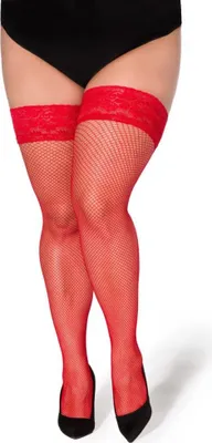 Image de Legg Story - Bas résille sans jarretières Christina, rouges