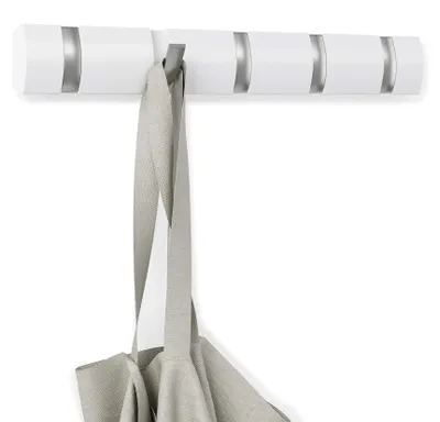 Garderobenhaken mit 5 ausklappbaren Haken, 40 cm, weiß-silber