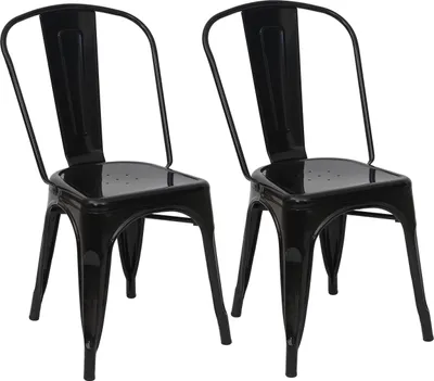 Immagine prodotto di Set di 2 sedie | A x L x P 87 x 45 x 43 cm | Altezza seduta 44 cm | Metallo Design industriale Impilabile | Nero | Sedia da bistrot Sedia impilabile