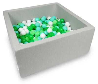 Image de Bassin de séchage 90x90x40cm gris clair avec 400 balles : blanc, vert clair, menthe, vert