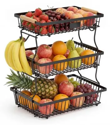Produktbild von Famanu Obstschale Etagère 3-lagig mit 2 Bananenhaltern - Schwarz