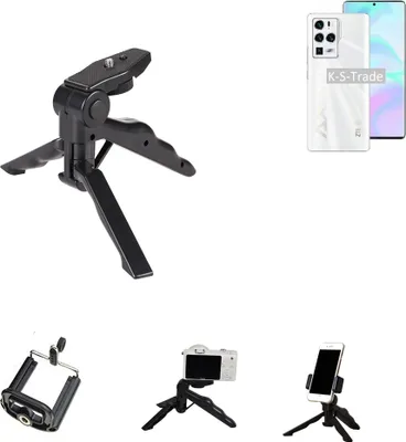 Produktbild von K-S-Trade Stativ Tisch-Ständer Dreibein Handy-Stativ Ständer kompatibel mit ZTE Axon 30 Ultra Mini-Stativ Smartphone Tripod Handy-Stativ aus Plastik