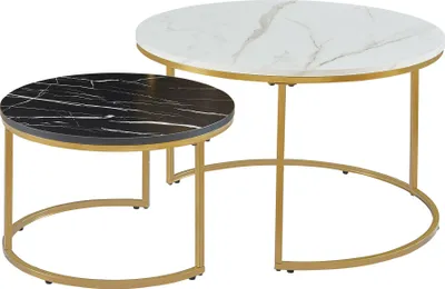 Produktbild von Couchtisch ’Christchurch’ 2er Set Satztisch Metallgestell Marmoroptik, Weiß/Schwarz/Gold