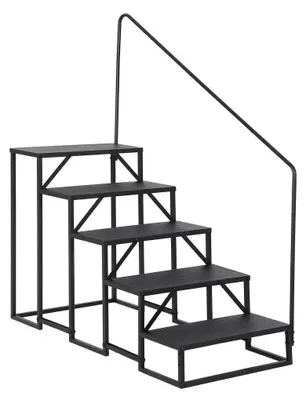 Image de Escalier pour camping-car - 5 marches - Antidérapant - Rampe réglable en hauteur - Acier au carbone - Capacité de charge : 300 kg - Dimensions : 53 x 37 cm