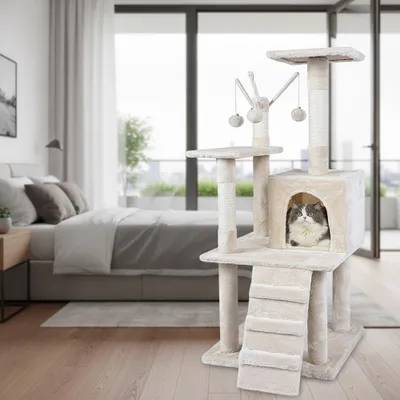 Obrázek produktu pro Škrabací strom 121cm kočičí strom Béžový kočičí škrabací strom Kočky Šplhací strom Strom na hraní