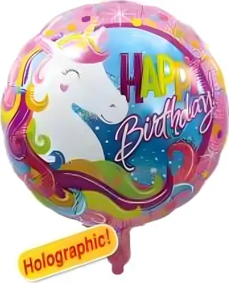 Produktbild von Folienballon Happy Birthday Einhorn, holografisch pink, ca. 45 cm
