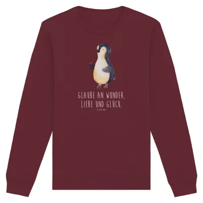 Produktbild von Mr. & Mrs. Panda Baumwoll Pullover Pinguin Marienkäfer Größe L - Burgundy - Geschenk, Lebensfreude, Freude, Kleine Wunder, Sweater, Pulli, Aufmerksam, Liebe, Sweatshirt
