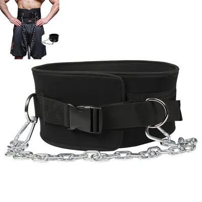 Produktbild von 2 in 1 Gewichthebergürtel Dip-Gürtel mit langer Stahlkette, Kraftsportgürtel, Fitnessgürtel für Klimmzüge, Kniebeugen, Kraftdreikampf und Kreuzheben