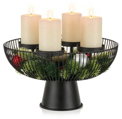 Adventskranz-Gestell mit Fuß, 30 cm, Metall, schwarz, für 4 Kerzen