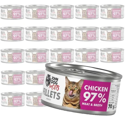 Produktbild von John Dog for Cats Nassfutter für ausgewachsene Katzen Hühnerfilets 24x70g