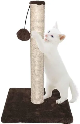 Productafbeelding van Unyqoos® Kraboom 42 cm – compacte, bruine kraboom voor katten met een pluchen bodem en een hangende speelbal