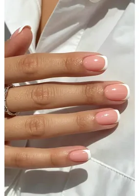 Immagine prodotto di Unghie finte corte a forma quadrata, stile francese, rosa, confezione da 32 pezzi, copertura completa
