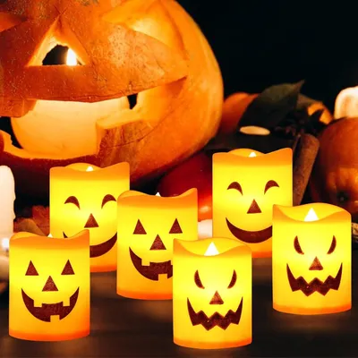 Produktbild von Kürbis LED-Licht Set - 12 Stück Halloween Beleuchtung - Batteriebetriebene Laterne Für Dekorative Gartendekoration