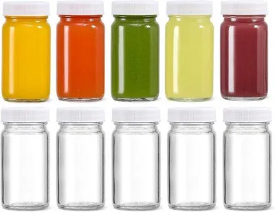 Productafbeelding van Glazen flesjes set, 10 stuks, 60 ml, met brede opening en deksel – transparant