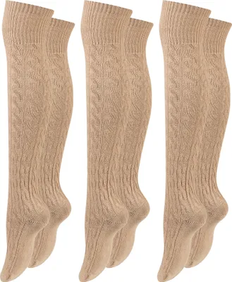 Produktbild von Paolo Renzo Damen Overknee mit Zopfmuster & Anti-Rutsch-Bund 3 Paar - Größe 36/41 - Beige