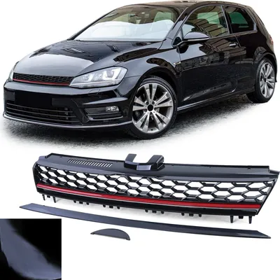 Produktbild von Kühlergrill Sportgrill Grill mit roter Leiste in Schwarz Glanz für VW Golf 7 VII