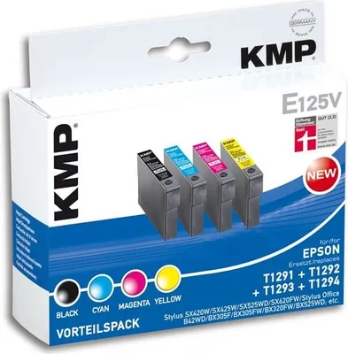 Produktbild von KMP E125V schwarz, cyan, magenta, gelb Druckerpatronen kompatibel zu EPSON T1295L, 4er-Set