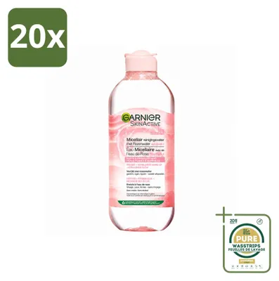 Immagine prodotto di 20 flaconi di Garnier SkinActive Acqua Micellare Detergente con Acqua di Rose, 400 ml - Confezione risparmio - 20 pezzi