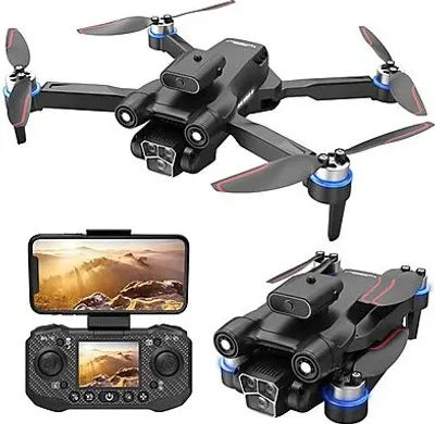 Image de Drone AIORBER, avec transmission d'images 5G, évitement d'obstacles à 360°, moteur sans balais, positionnement optique par flux, pliable, 30 x 30 x 8 cm, noir