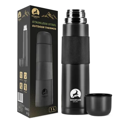 Produktbild von MOUNTAIN GOAT Touristenthermos, 1 Liter, Edelstahl, Vakuumisoliert, Mit Becherdeckel, Schwarz