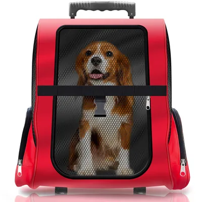Produktbild von Hunde-Trolley Kleintier Transportbox für Hunde und Katzen Tier-Trolley Haustier-Rucksack mit Teleskoparm - Farbe: Rot