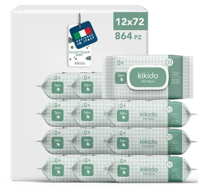 Produktbild von Kikido Baby-Feuchttücher mit Talkum - Babytücher mit Aloe Vera - 864 pz