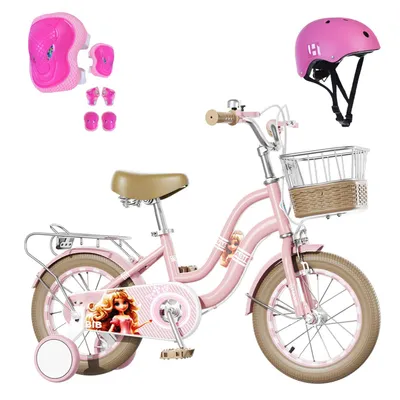 Produktbild von Habib Gruppe Mädchenfahrrad Klassik | Inkl. Luftpumpe & 6-teiligem Schutz-Set | Kohlenstoffstahlrahmen & Duales Bremssystem | Mitwachsend & sicher für Mädchen 3-8 Jahre: Pink / 12 zoll