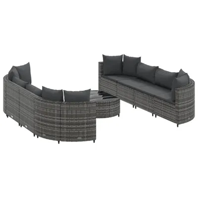 Produktbild von 9-tlg. Garten-Sofagarnitur mit Kissen Grau Poly Rattan